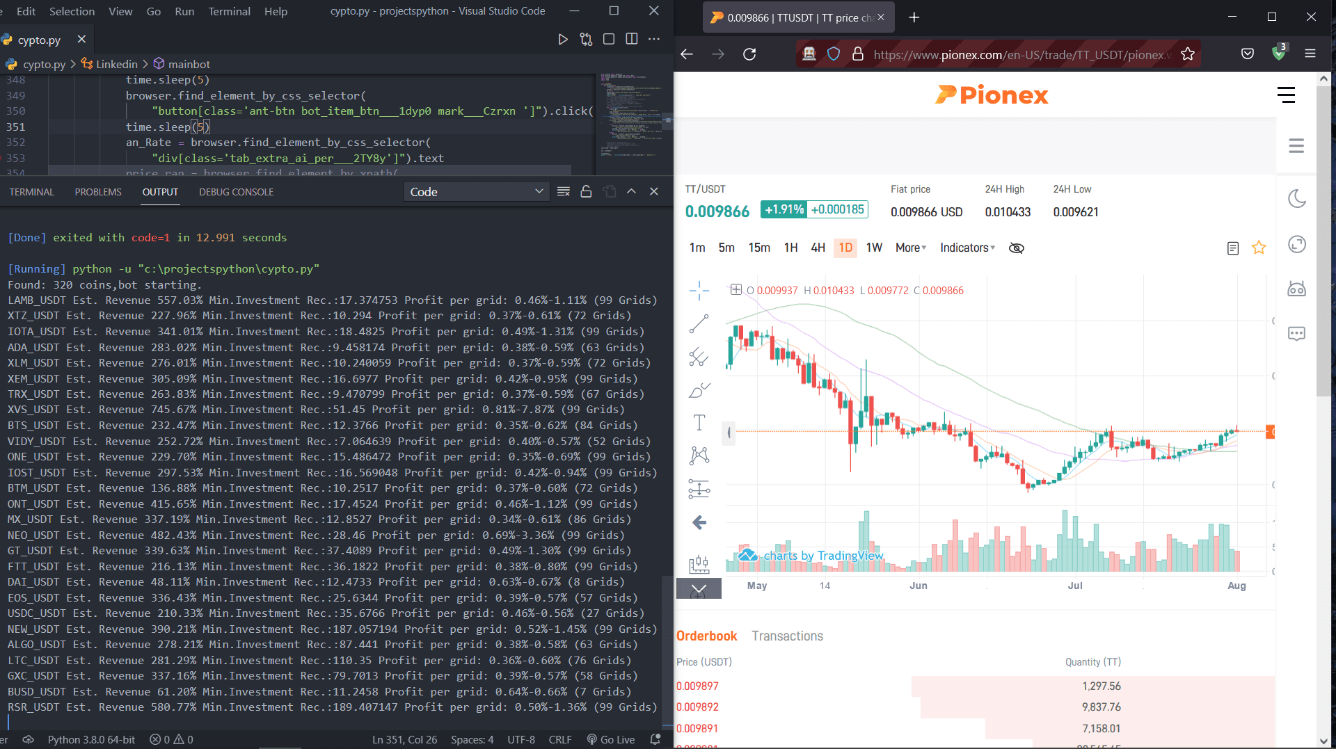 Python selenium Pionex crypto bot